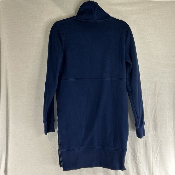 Athleta Cozy Karma Dress Size Small Blue Cowl Neck Kangaroo Pocket Zippers - Picture 5 of 9